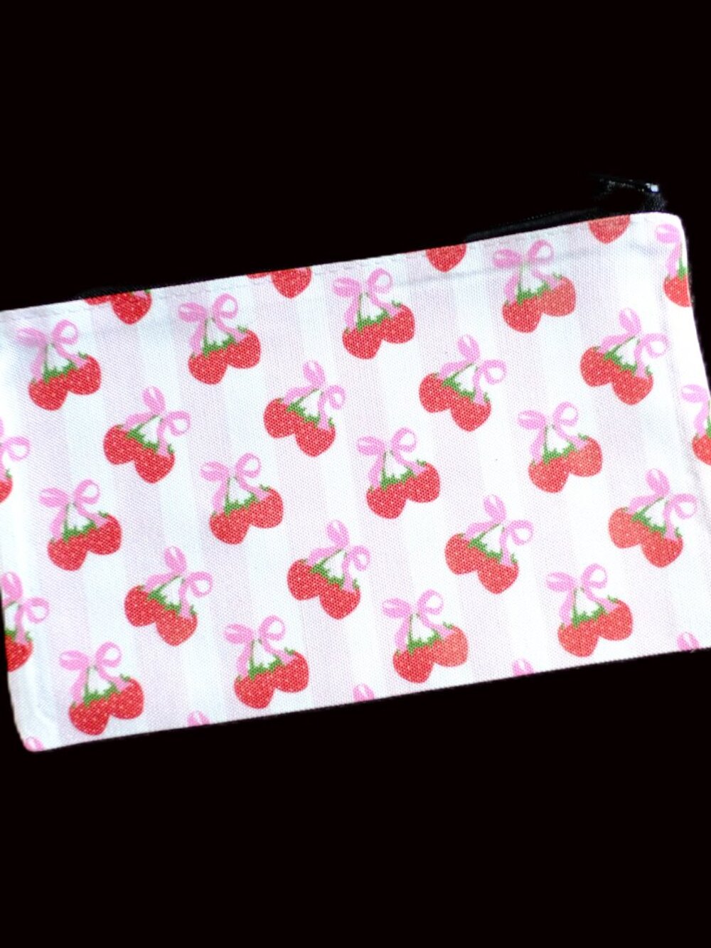Handmade Strawberry Matching Set, fruit, pink, stripes, gift, zipper, book, key - Picture 2 of 3